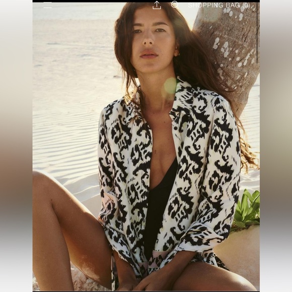 New Patterned Black and White shirt with Pink Accents - Picture 2 of 6